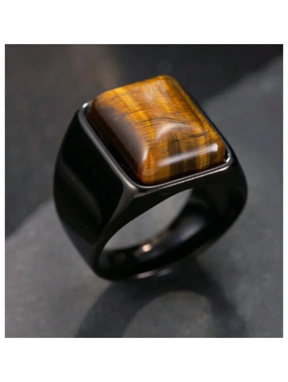 Brown tiger's eye - Ring - black stainless steel - Size 8